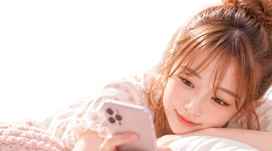 スマホを見ながらリラックスして過ごす女性